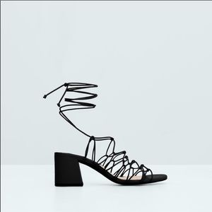 Black Mango Strappy Tie Up Block Heel size 37